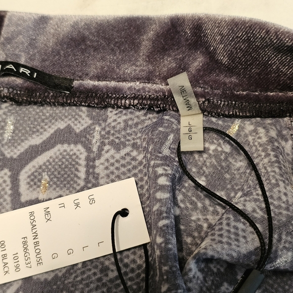 Tahari Rosalyn Gray Sleeveless Blouse Snake Print Velvet Trim Women's Large - Picture 8 of 13